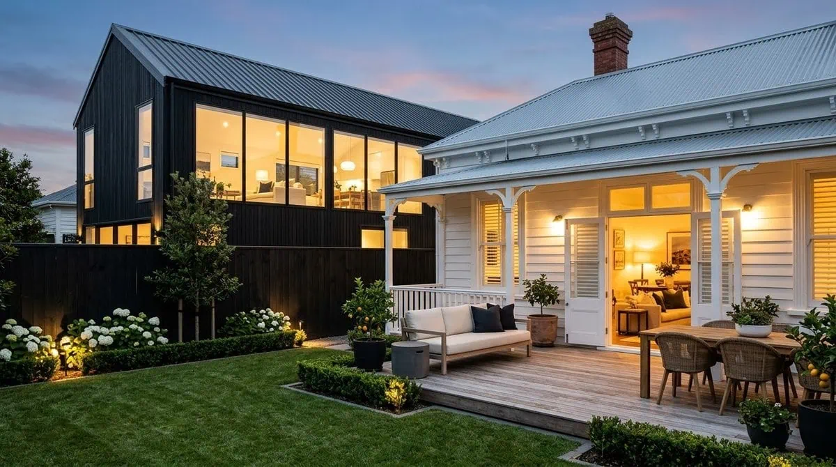 A character villa with a new two-storey home overlooking its garden