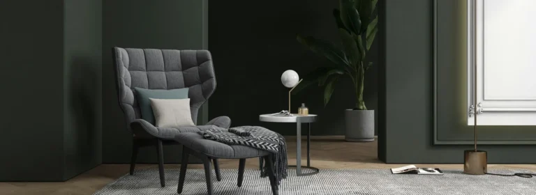 Modern interior living space with armchair and minimalist styling in contemporary New Zealand home
